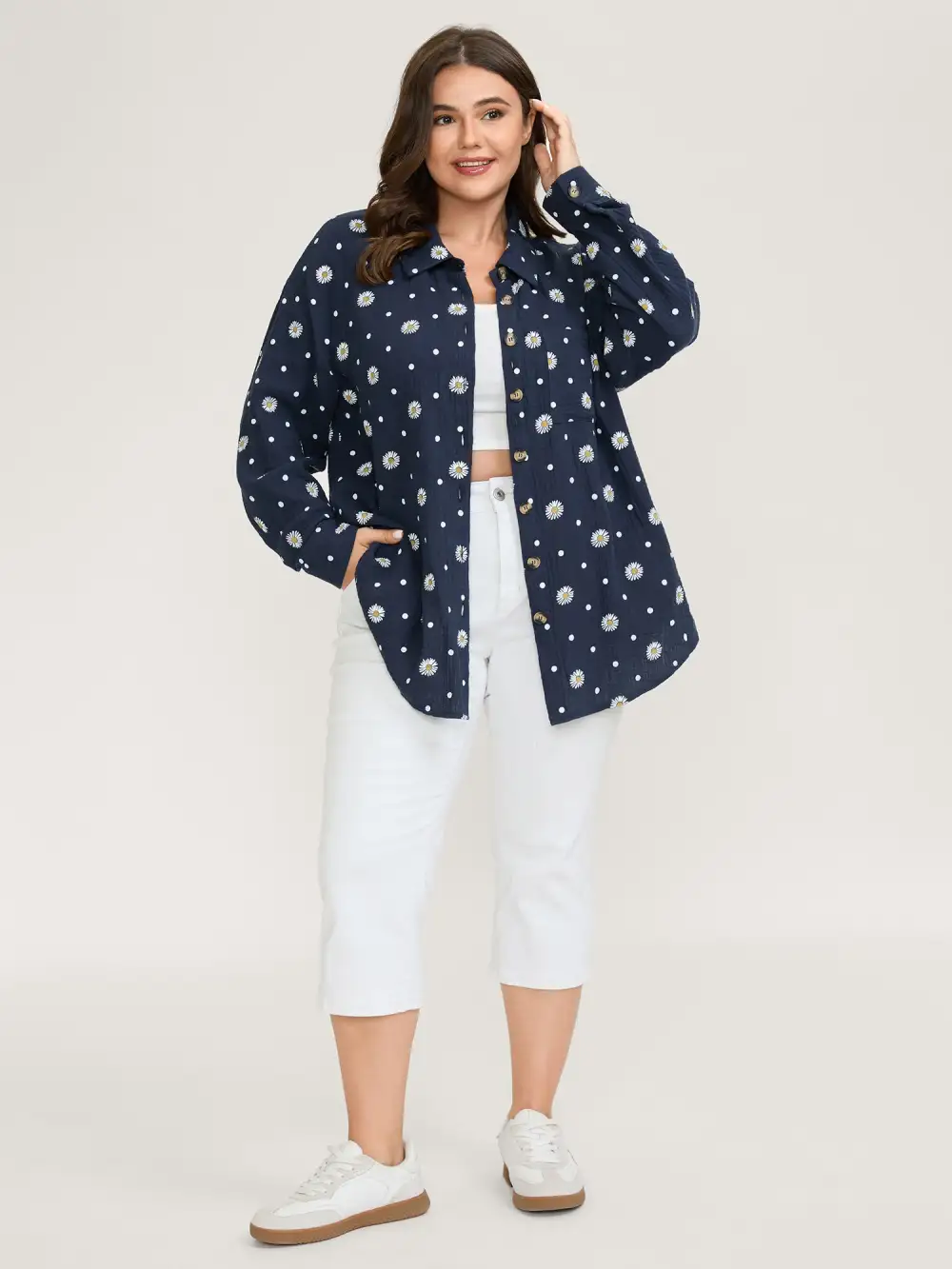 Cotton Floral Print Button-Down Jacket
