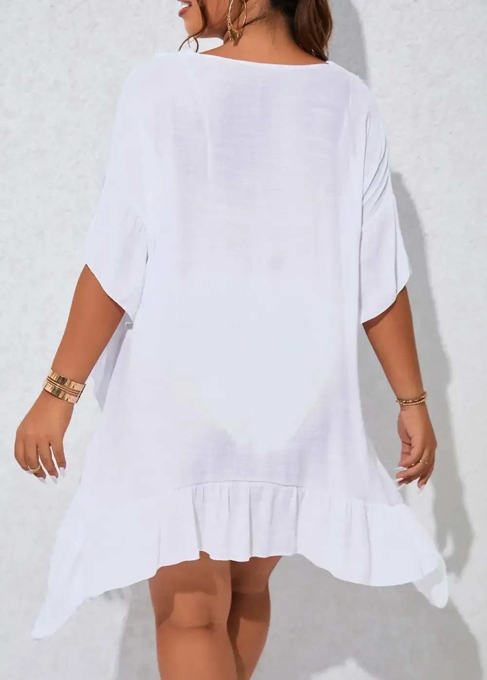 Plus Size Tassel Patchwork White Cover Up