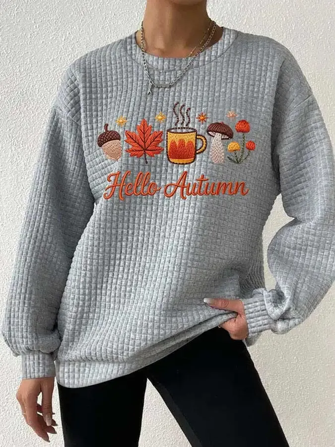 Women's Casual Autumn Maple Leaf Pumpkin Checkered Sweatshirt