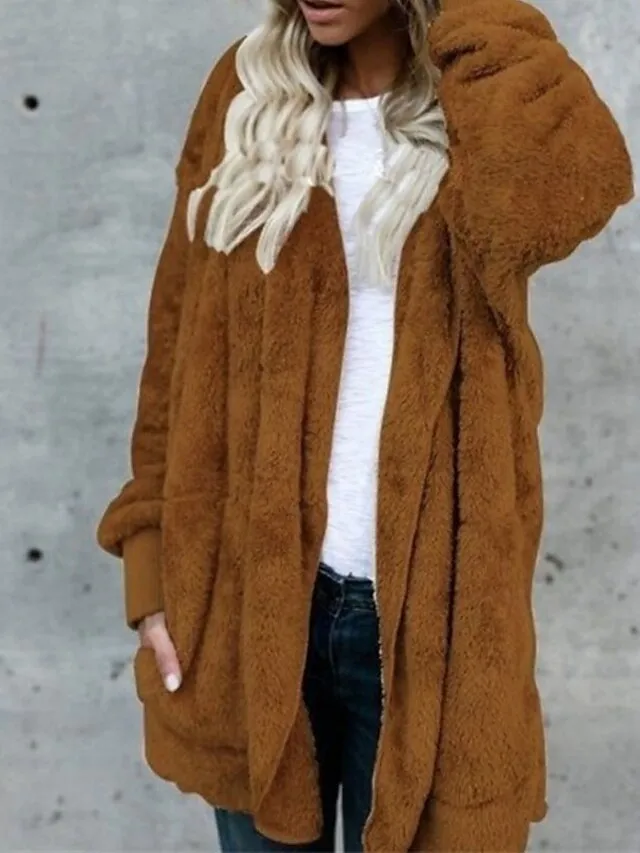 Women's Sherpa Jacket Fleece Teddy Coat Windproof Warm Maillard Home Daily Wear Vacation Going out Pocket Cardigan Hoodie Ordinary Modern Plush Solid Color Regular Fit Outerwear Long Sleeve