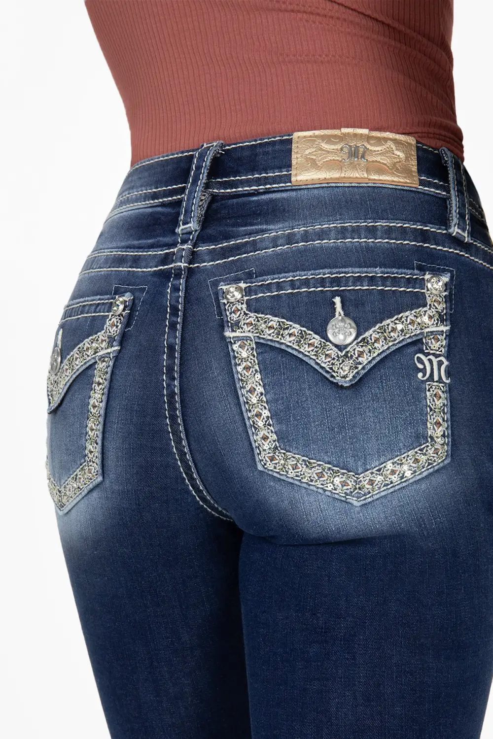 Aztec Stitch Border Bootcut Jeans