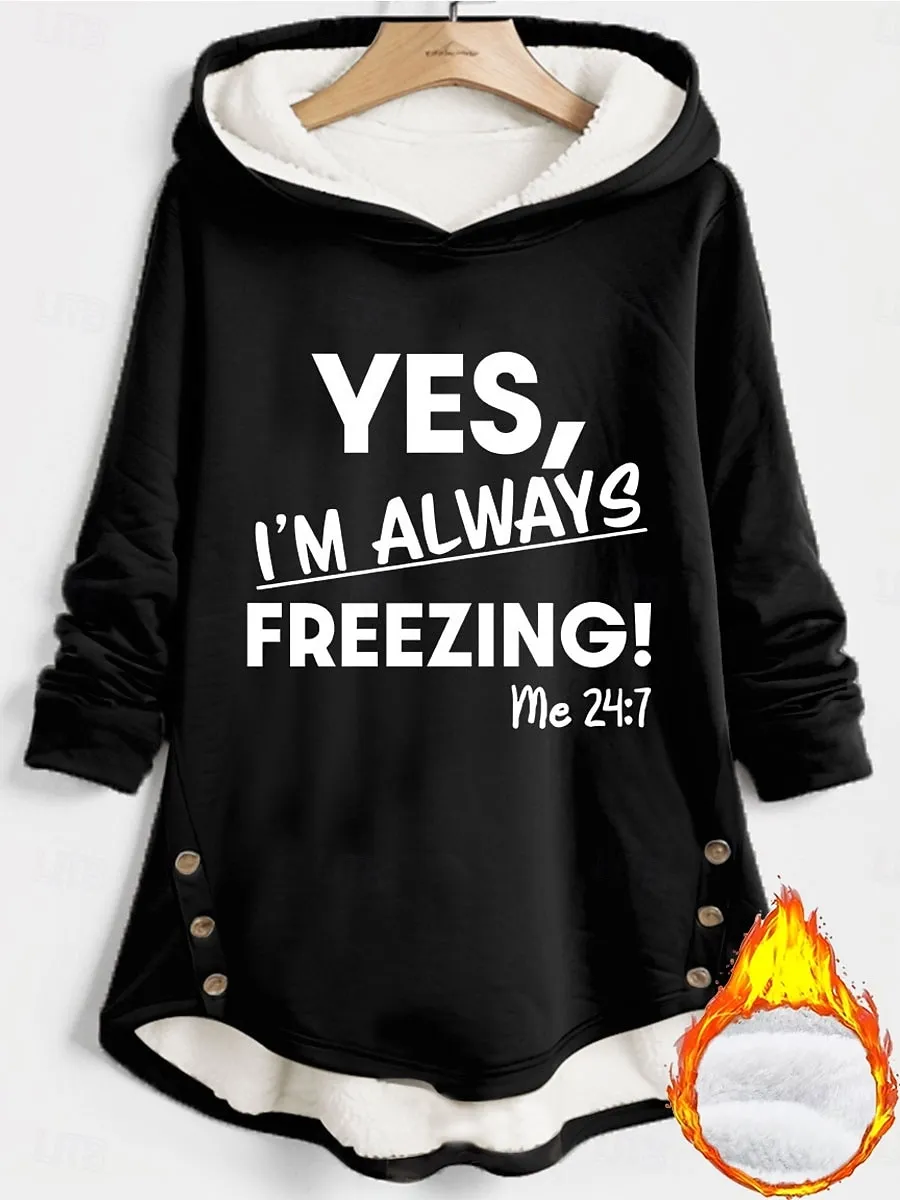 Women's Pullover Hoodie Sweatshirt Graphic Letter Warm Casual Long Sleeve Hooded Long Tops Street Dailywear Buttons Print Black Dark Pink Blue Gray Fall Winter