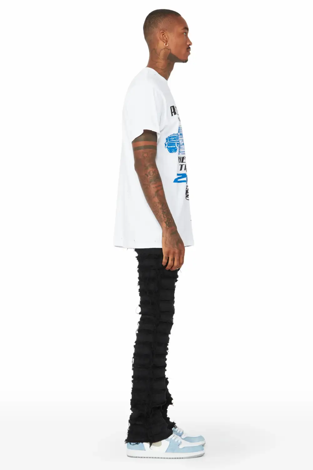 Cassius Black Stacked Flare Jean