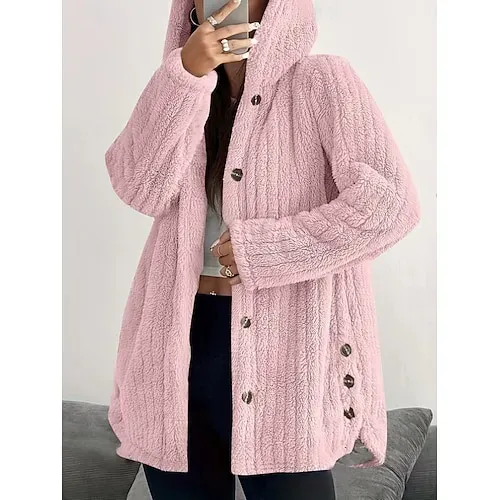 Women's Fleece Jacket Casual Jacket Hoodie Jacket Comfortable Breathable Zipper Pocket Casual Solid Color Vacation Street Casual Daily Wear Zipper Regular Hooded Regular Fit Long Sleeve Outerwear