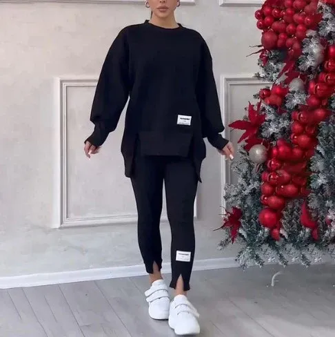 Women's split irregular hoodie two-piece set
