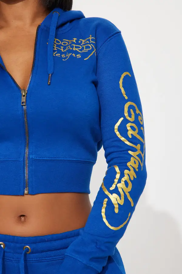 Tiger Lotus Ed Hardy Zip Front Hoodie - CobaltBlue