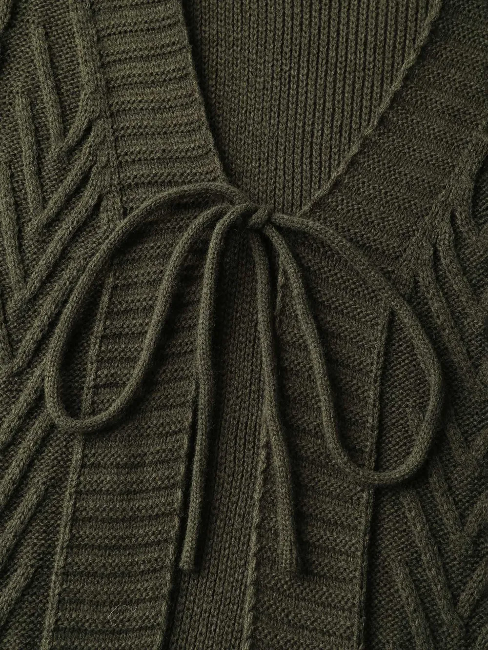 Textured Front-Tie Ribbed Hem Knit Cardigan