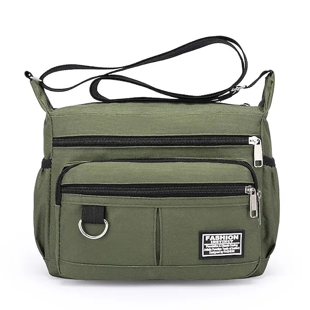 Men's Crossbody Bag Shoulder Bag Nylon Daily Holiday Zipper Adjustable Large Capacity Waterproof Solid Color Black Blue Green
