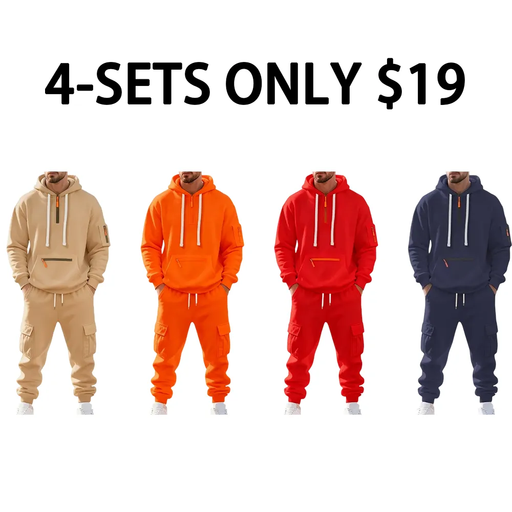 Men's 8-Sets Hoodie & Cargo Pants Tracksuit Set