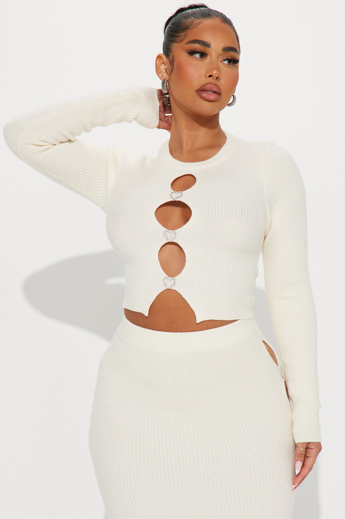 Oh So Tempting Sweater Skirt Set - Cream