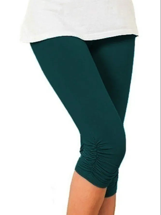 Casual Sports Plus Size Plain Capris Leggings