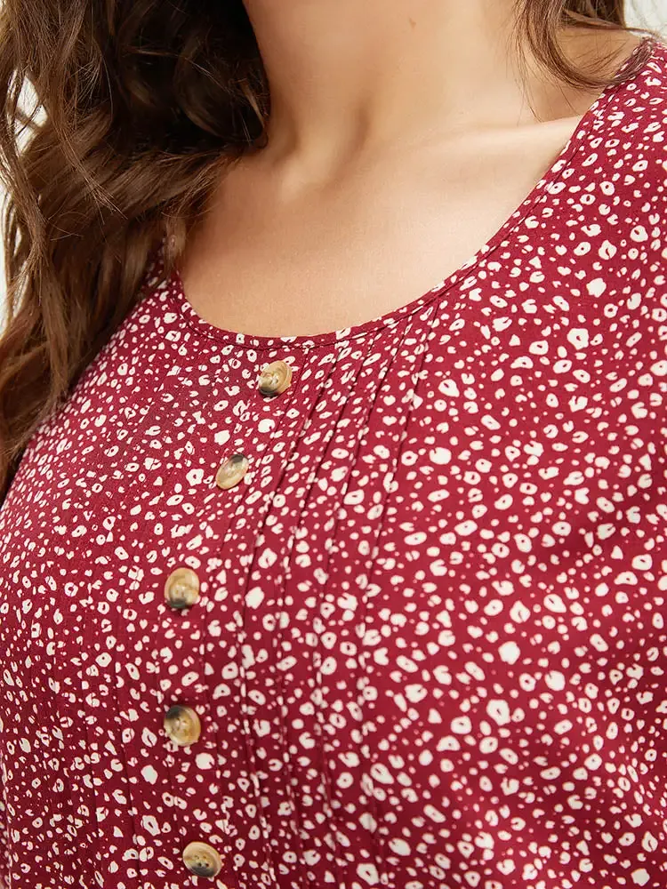 Ditsy Floral Pleated Front Button Detail Blouse