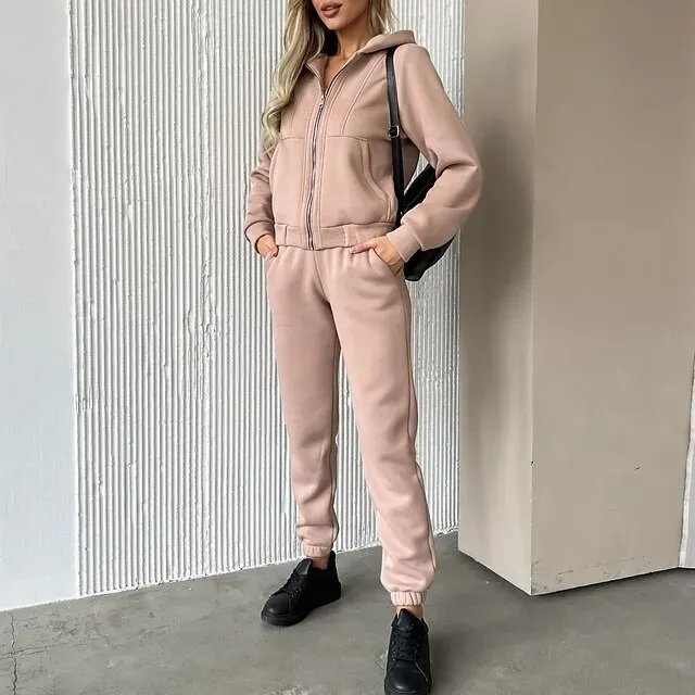 Women's Tracksuit Sweatsuit Pocket 2 Piece Solid Colored Hoodie and Pants Outfit Set Clothing Suit Fall Black White Jogging Training Exercise Thermal Warm Soft Moisture Wicking Long Sleeve Sport