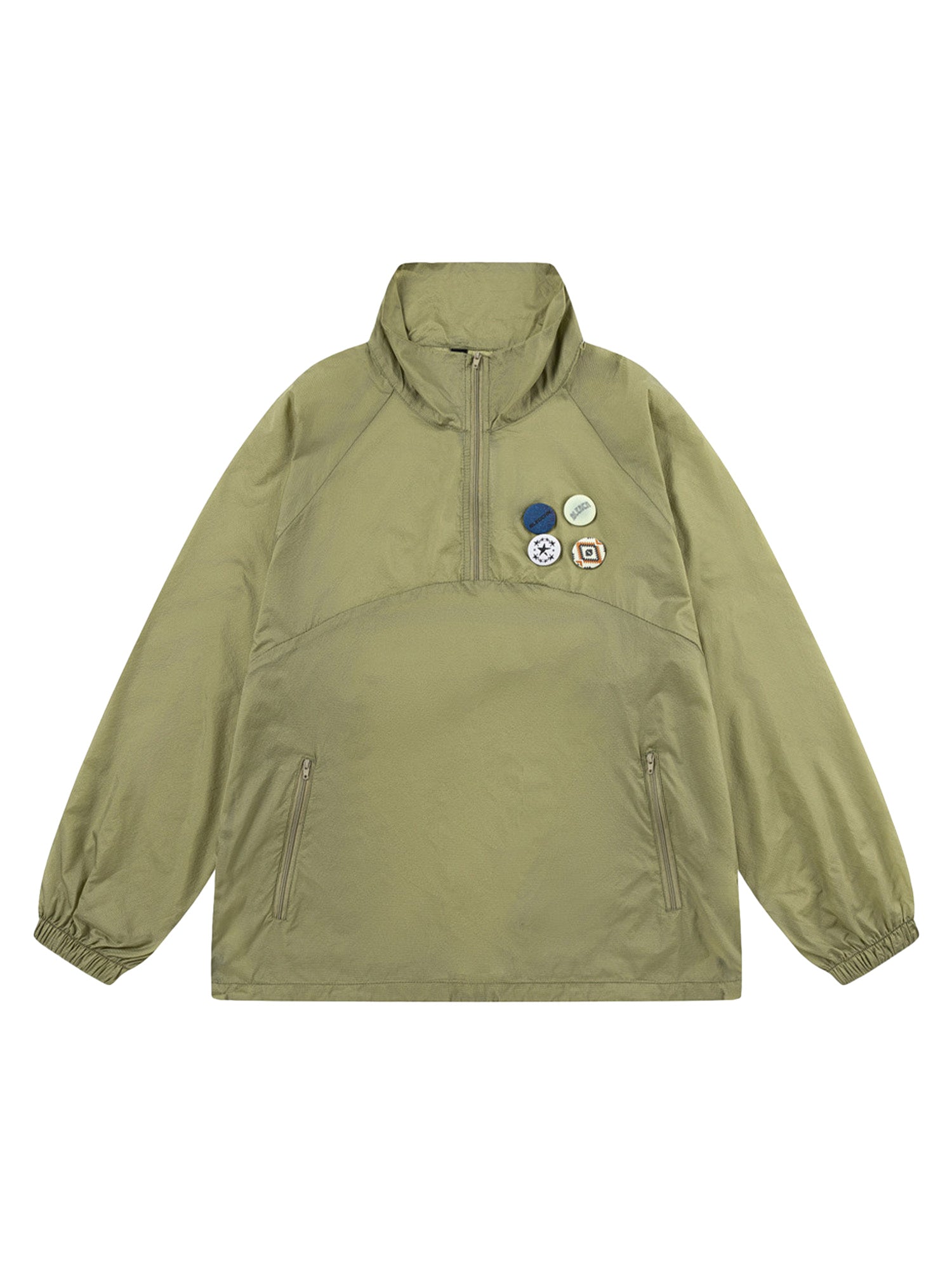 Badge-embellished Stand Collar Half-zip Hoodie