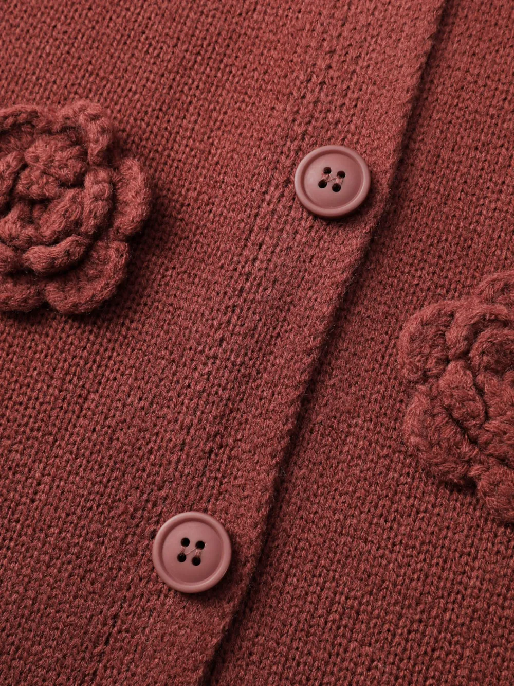 3D Floral Pattern Round Neck Knit Cardigan