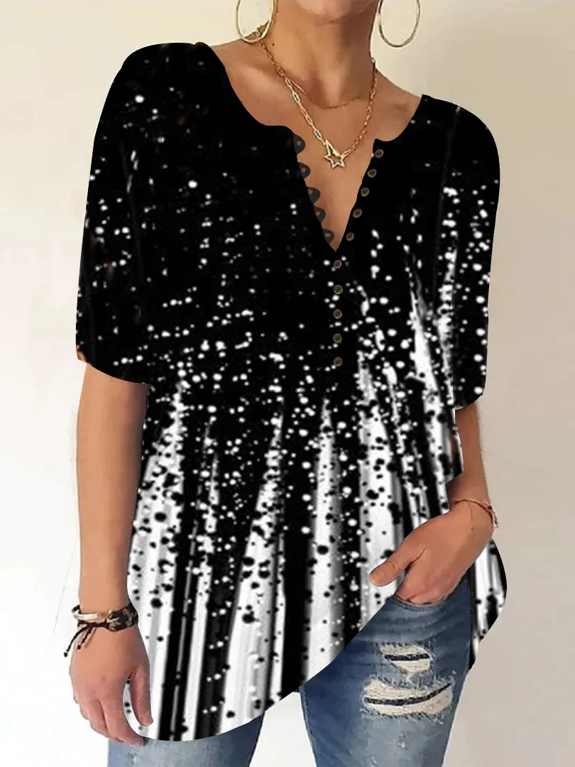 Women Half Sleeve V-neck Gradient Striped Printed Tops