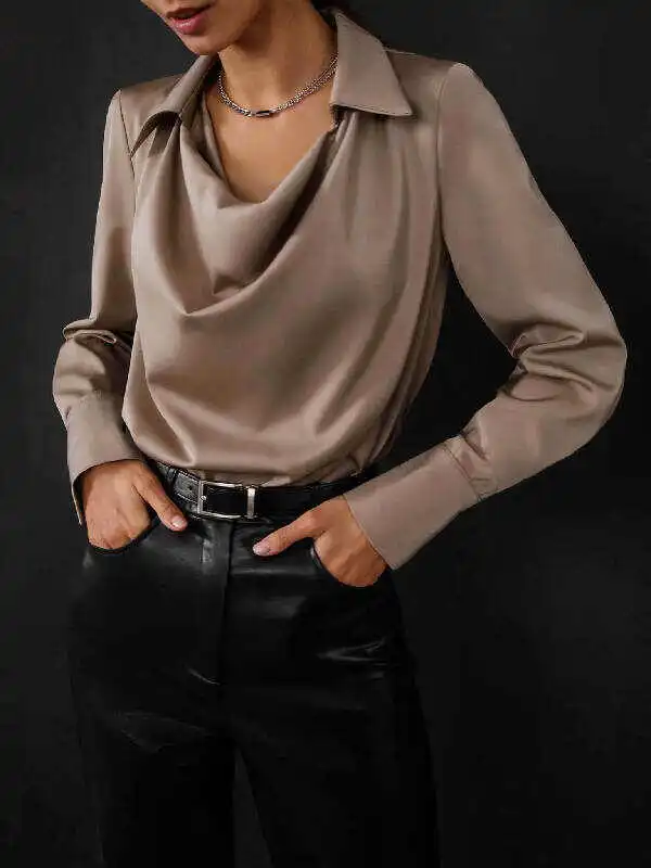 Urban Long Sleeves Solid Color Heaps Collar Blouses&Shirts Tops