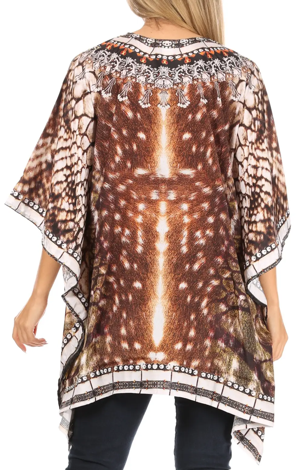 Women's Caftan Poncho Cover up V neck Top Lace up With Rhinestone