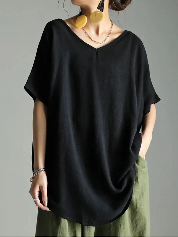 Casual Solid Loose Batwing Sleeves T-Shirt