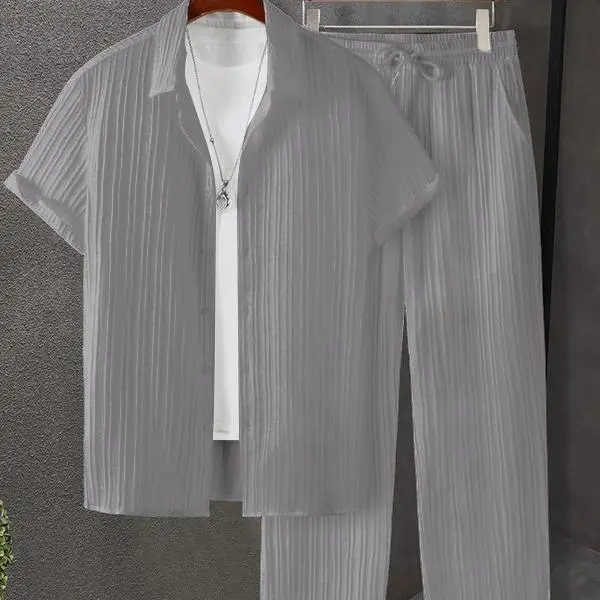 Men’s Maroon Shirt & Trousers Set – Short Sleeve Casual Outfit for Summer & Fall