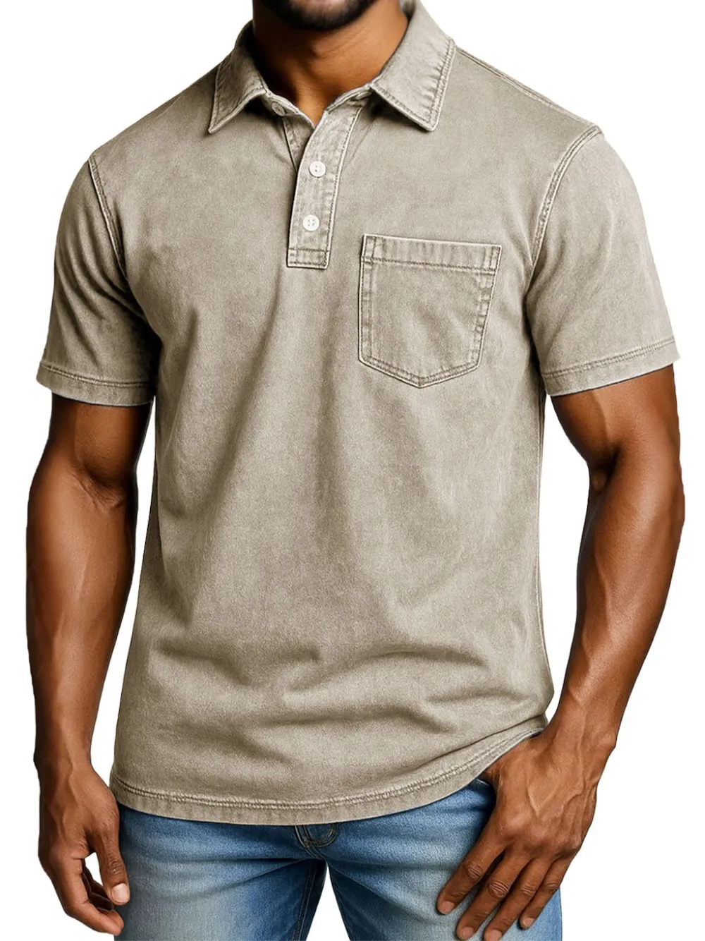 Men's Fashion Outdoor Retro Distressed Short-sleeved Pocket Polo Shirt 