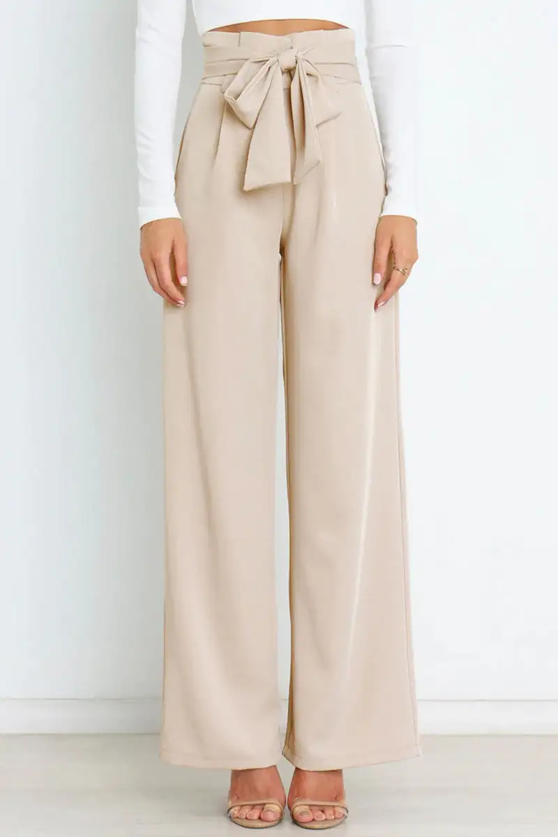 Work Simplicity Solid With Belt Loose High Waist Straight Solid Color Bottoms(11 Colors)