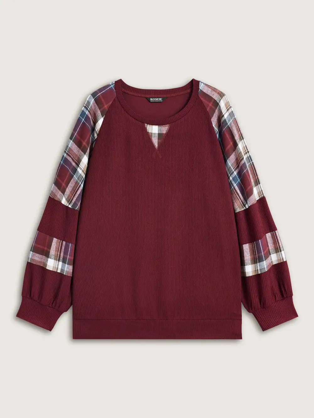 Plaid Patchwork Raglan Sleeve Sweatshirt