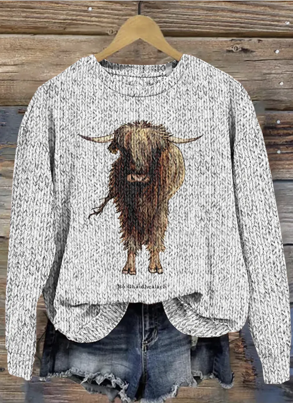 Scottish Highland Bull Round Neck Sweater
