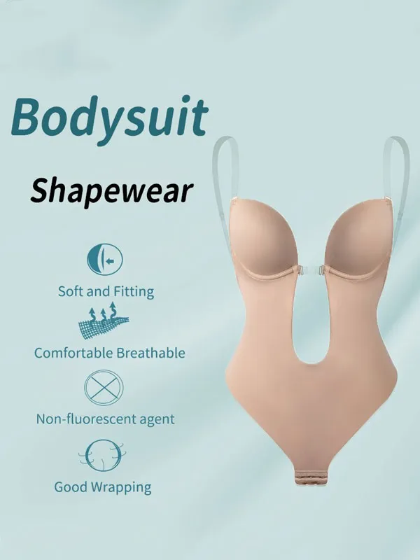 Deep V backless belly corset evening dress shapewear invisible straps bra