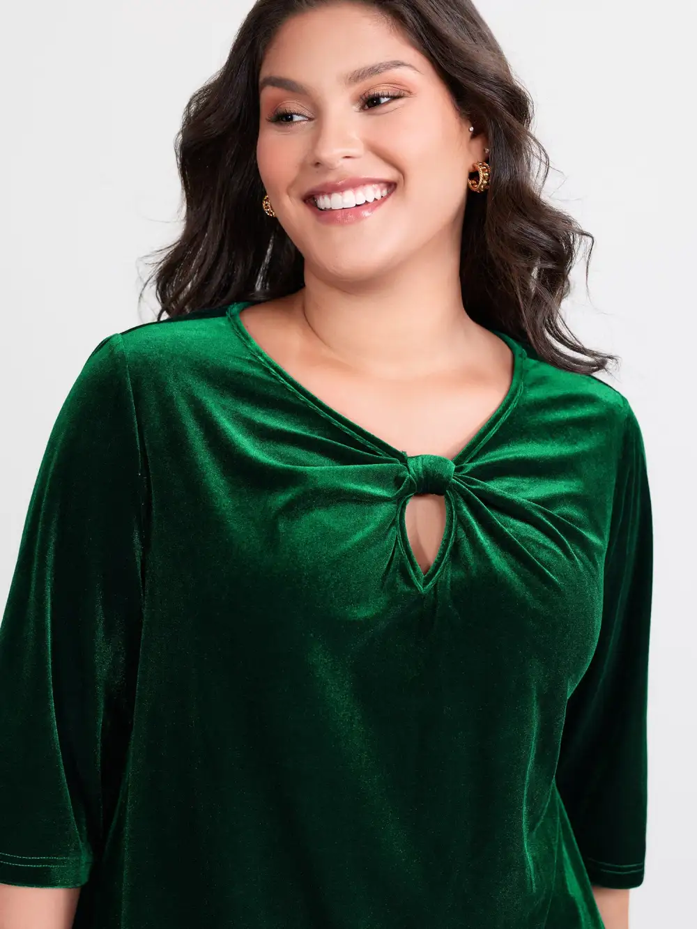 Velvet Twist Neckline Cut-Out Blouse