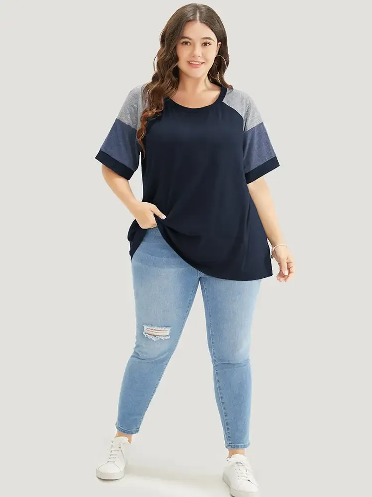 Colorblock Contrast Crew Neck Raglan Sleeve T-shirt