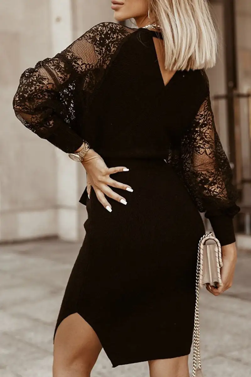 Fashion Street Solid Patchwork V Neck A Line Dresses