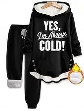 Women's Daily Hoodie Long Sleeve Hooded Graphic Letter Drawstring Print Casual Daily Black Pink Blue Fall Loose Fit