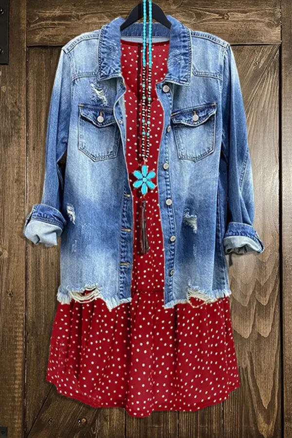 Casual Polka Dot Print V-Neck Ruffled Dress