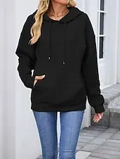 Women's Texture Blouse Pullover Hoodie Sweatshirt Plain Streetwear Casual Long Sleeve Hooded Regular Tops Street Holiday Going out Pocket Black Pink Brown Khaki Gray Fall