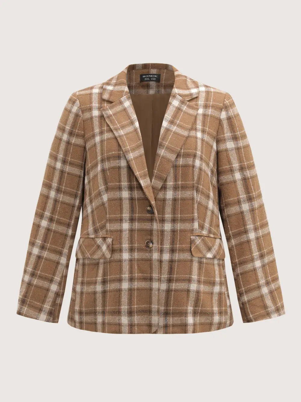 Plaid Pattern Button-Front Blazer