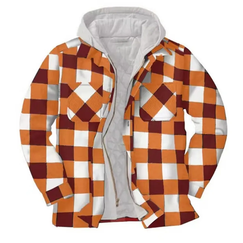 Mens Winter Plaid Thick Casual Jacket