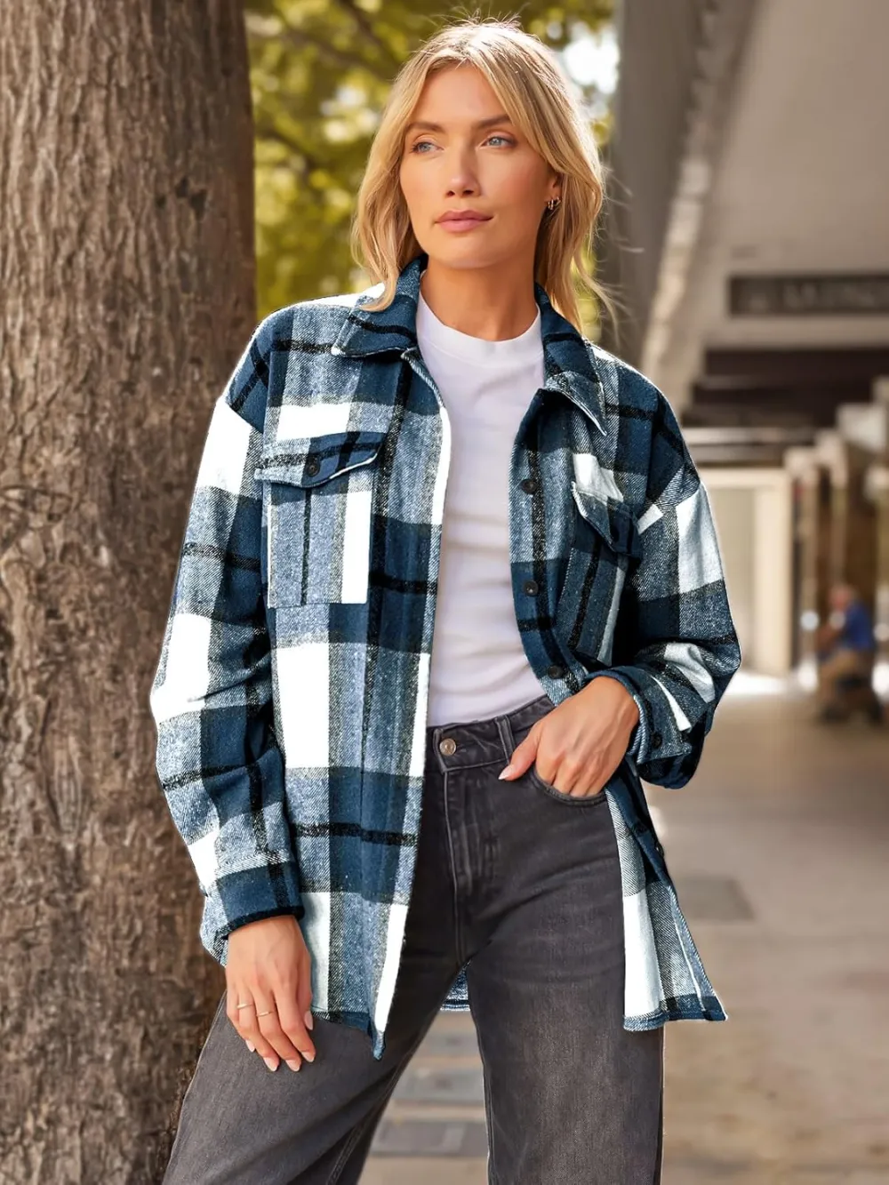 Womens Fall Outfits Fashion Clothes Shackets Flannel Plaid Button Down Long Sleeve Shirts Jackets 2024