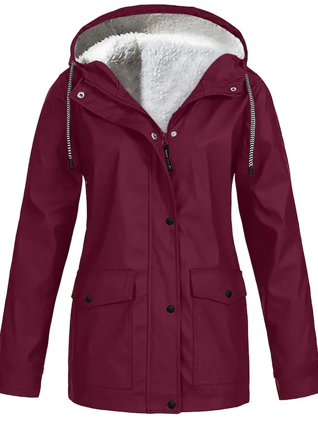 Women's Winter Coat Hoodie Jacket Windproof Warm Street Sport Daily Wear Vacation Button Pocket Drawstring with Pockets Single Breasted Hoodie Fashion Daily Plush Street Style Solid Color Regular Fit