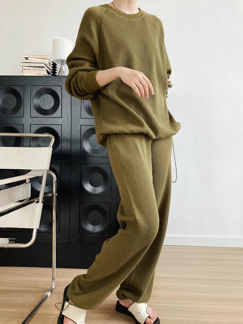 Waffle loose fashion casual sports suit