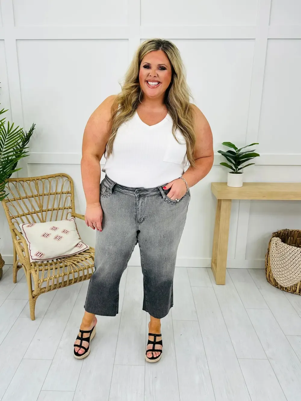 Judy Blue Pocketful of Charm Cropped Wide Leg Jeans