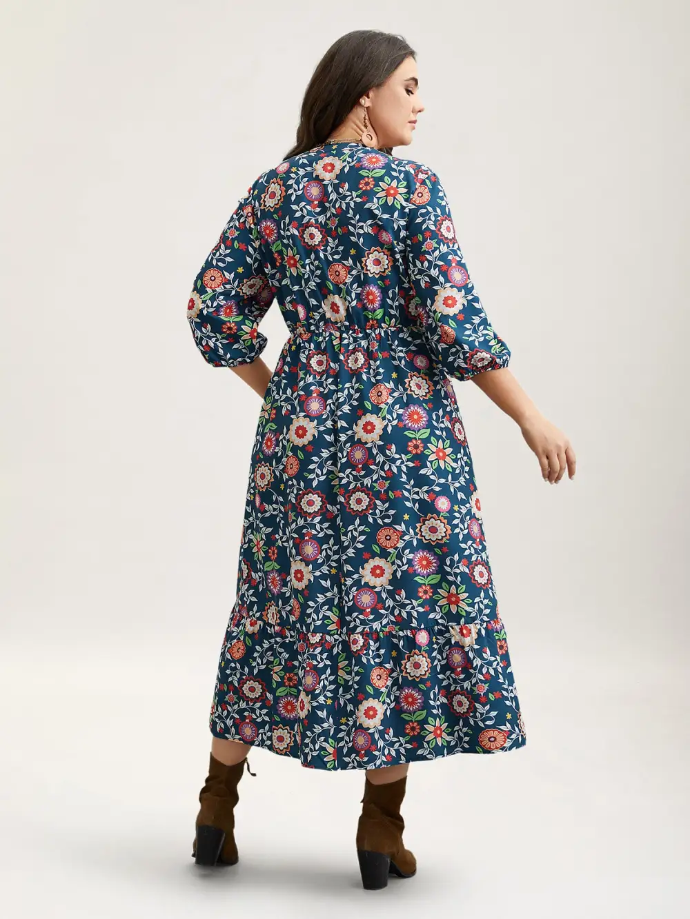 Floral Print Stretchy-Waist Pockets Maxi Dress