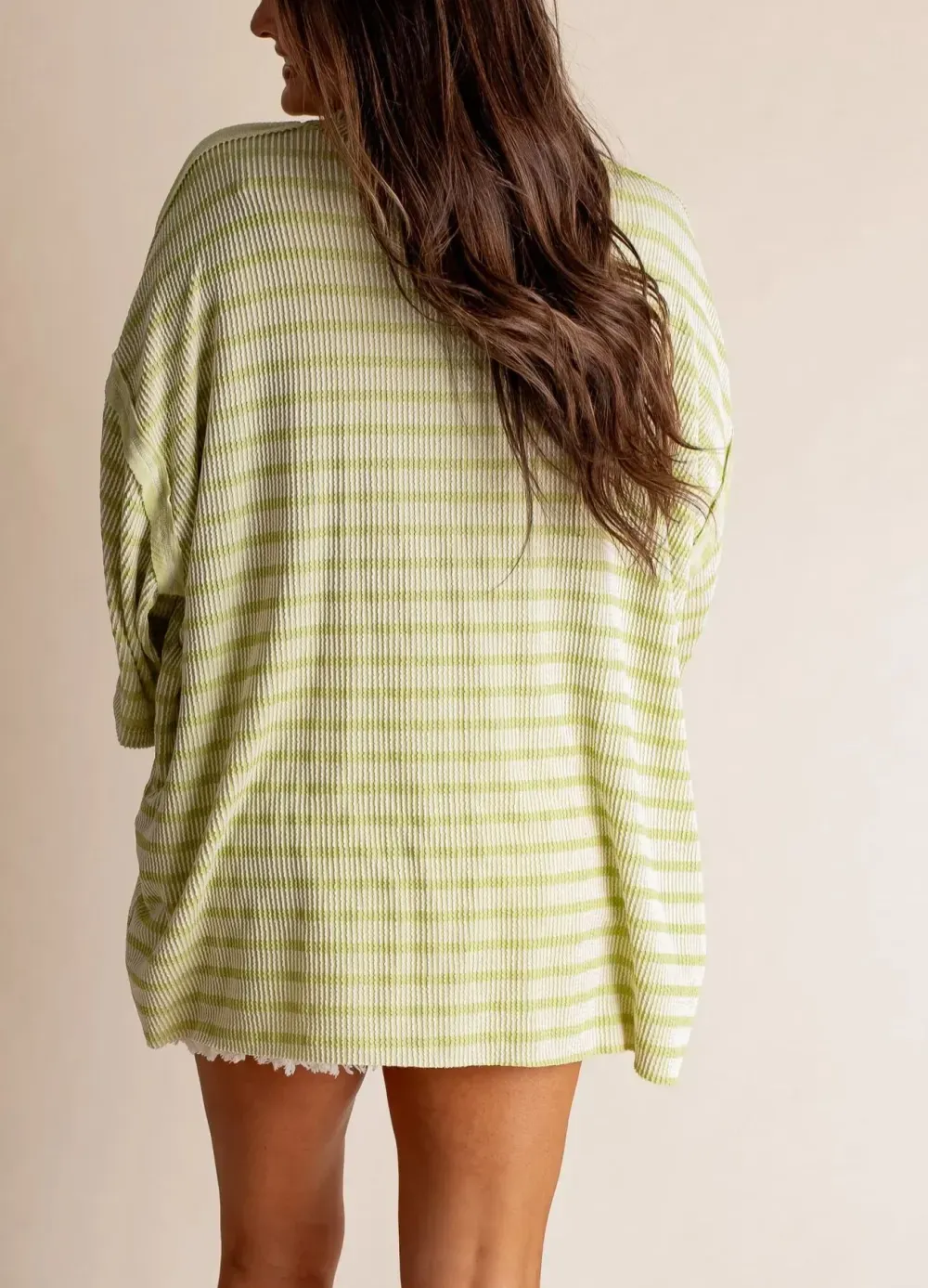 Women's 2025 Spring New Ribbed Striped Crew Neck Pocket Top