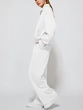 Women's Sports Fashion Streetwear Pants Sets Bolero Top Long Sleeve Turtleneck Solid Color Outdoor Work Casual White Blue Green Fall Loose Fit