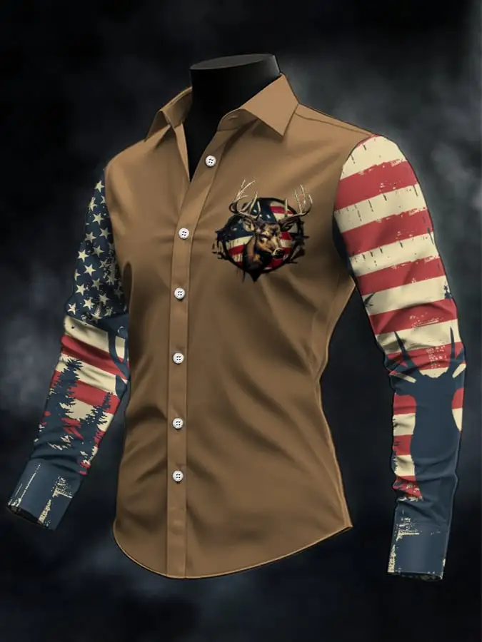 Men's Casual Western Style Contrast Color Shirt