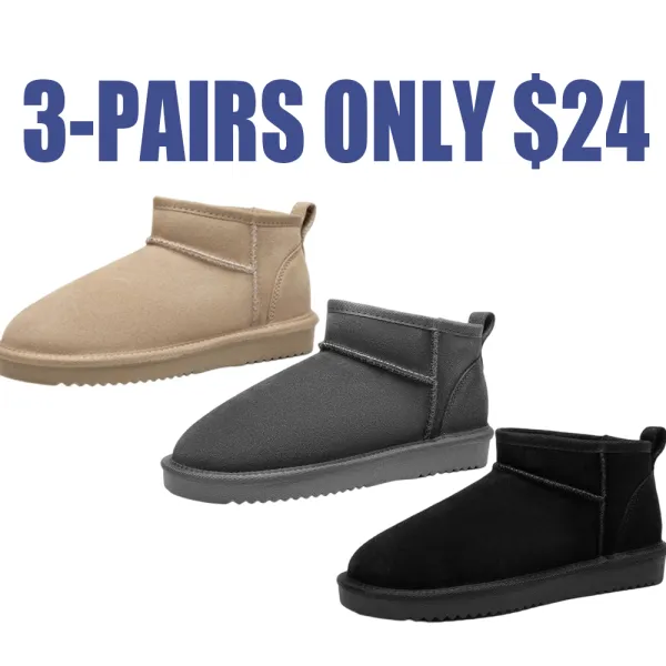 Women's Ankle Winter Mini Boots: Genuine Suede, Faux Fur Lining, Water Resistant, Warm, Slip On, Memory Foam, Fuzzy Classic