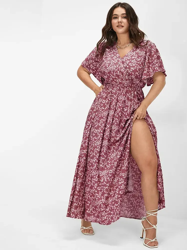 Bloom Dress - Flutter Sleeve Ditsy Floral Pocket Split Maxi Dress