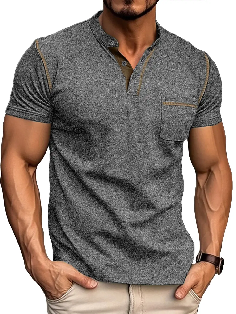 Men's Fashion Cotton Short Sleeve Henley Shirt