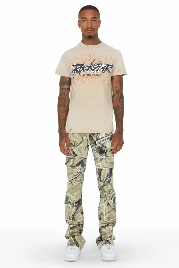 Tyrell Tree Camo Stacked Flare Cargo Jean