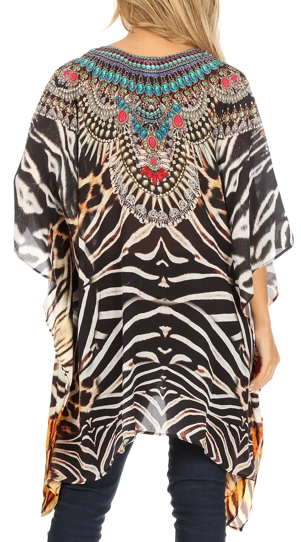 Women's Caftan Poncho Cover up V neck Top Lace up With Rhinestone